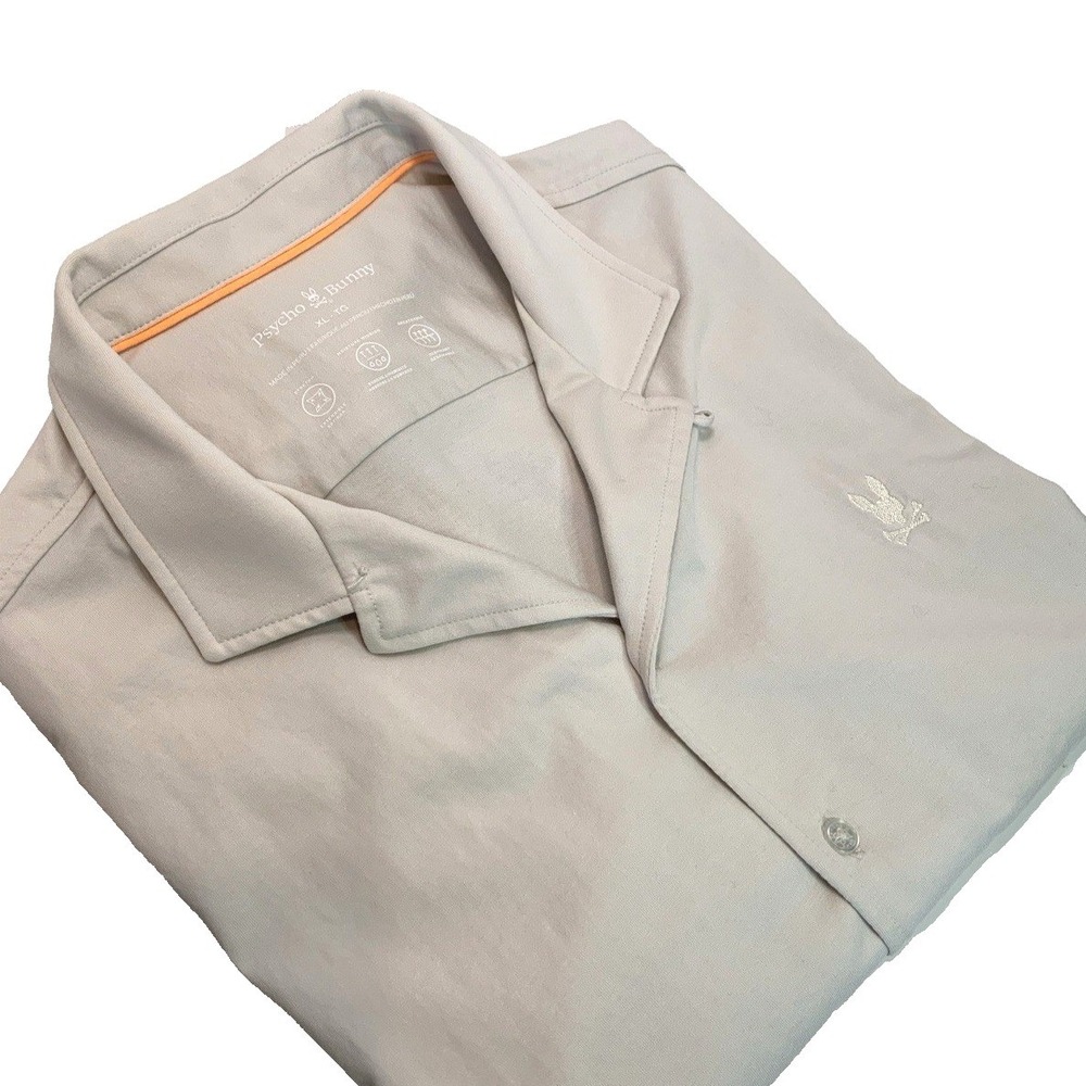 Psycho Bunny Short Sleeve Button Up Shirt Comfort Stretch XL Beige *Read